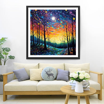 Abstrakter Sternennacht-Wald Diamond Painting