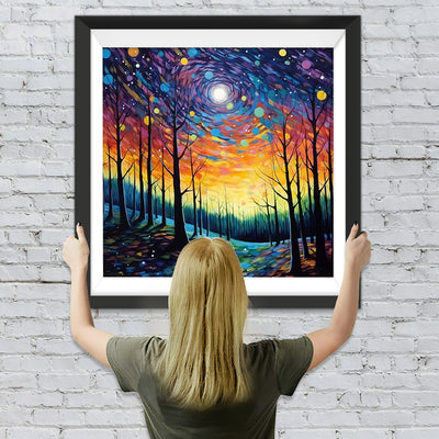 Abstrakter Sternennacht-Wald Diamond Painting