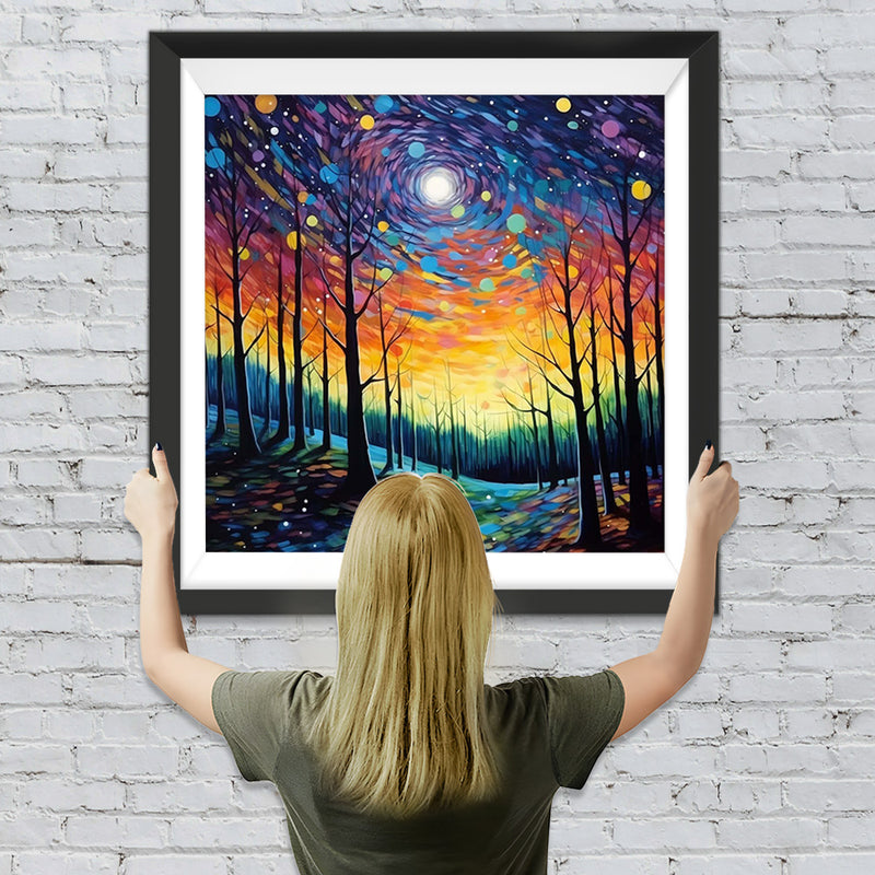 Abstrakter Sternennacht-Wald Diamond Painting