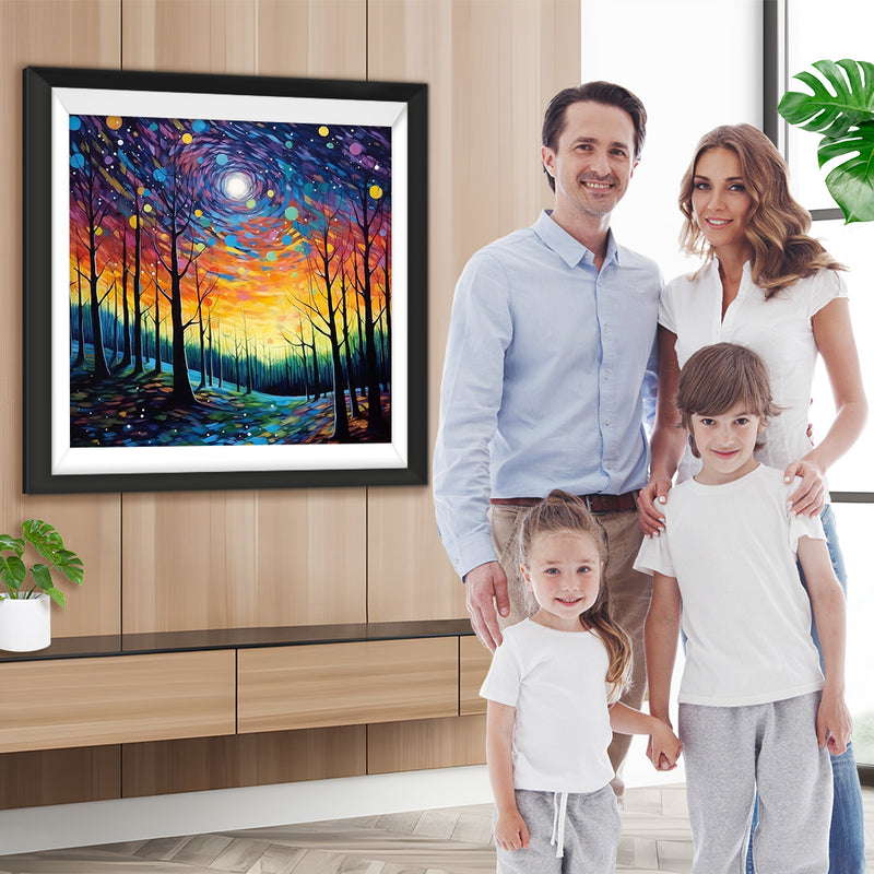 Abstrakter Sternennacht-Wald Diamond Painting