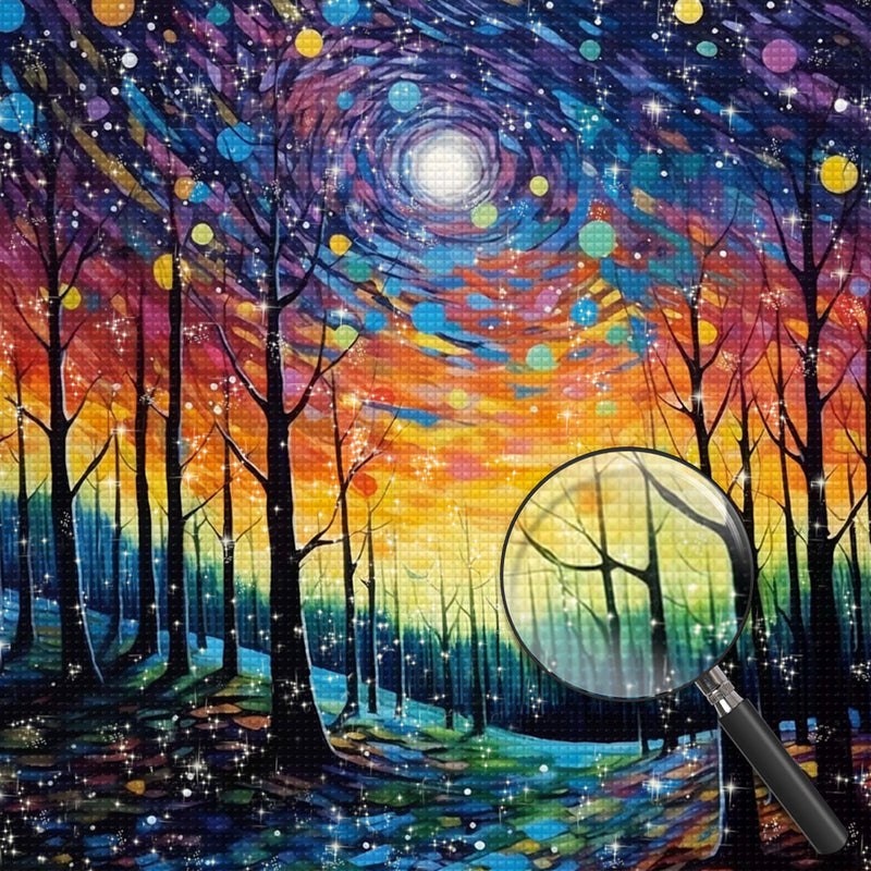 Abstrakter Sternennacht-Wald Diamond Painting