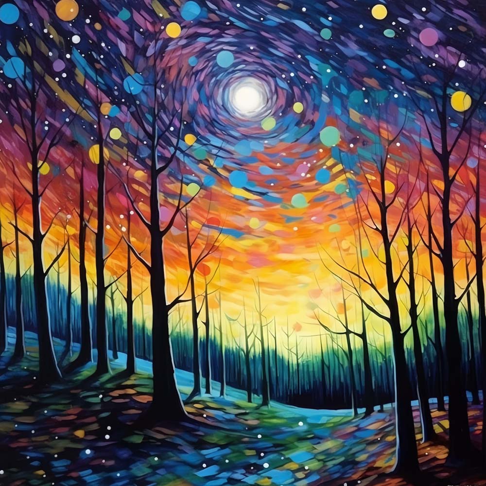 Abstrakter Sternennacht-Wald Diamond Painting