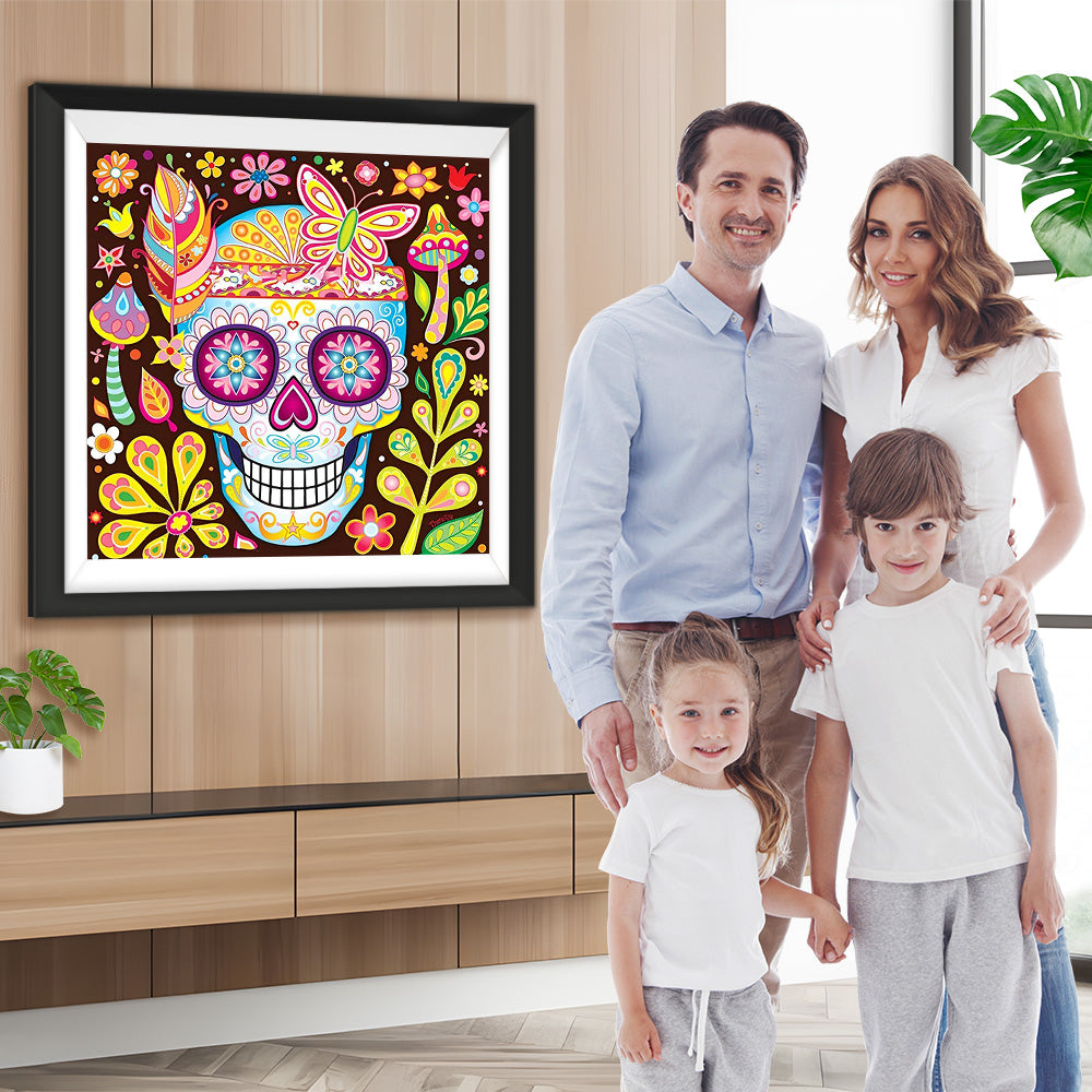 Abstrakter Totenkopf und Pflanzen Diamond Painting