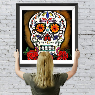 Abstrakter Totenkopf und Rosen Diamond Painting