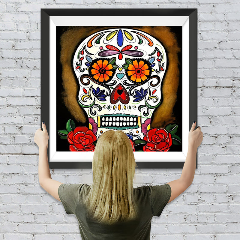 Abstrakter Totenkopf und Rosen Diamond Painting