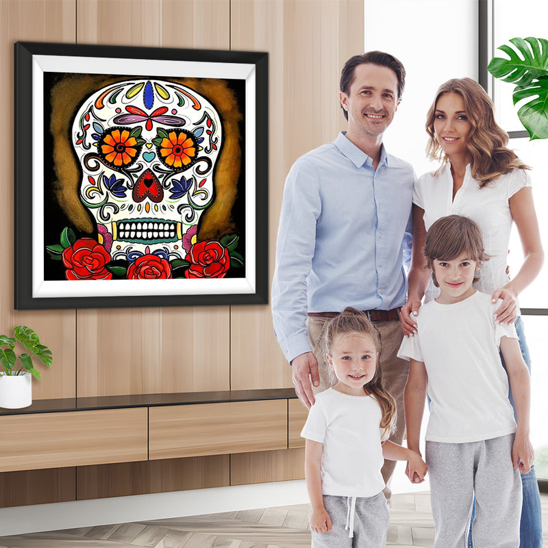 Abstrakter Totenkopf und Rosen Diamond Painting