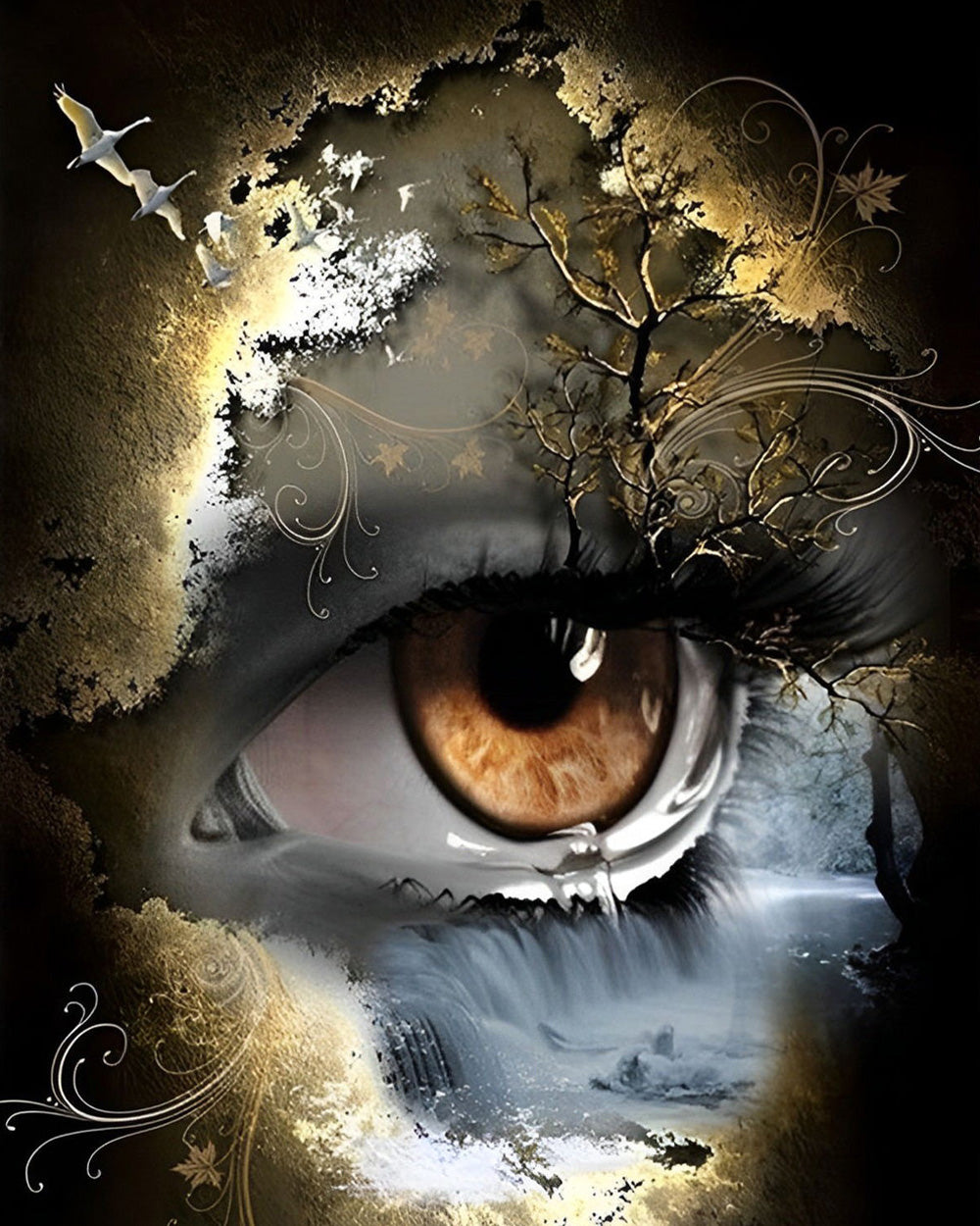 Abstrakter Wasserfall im Auge Diamond Painting