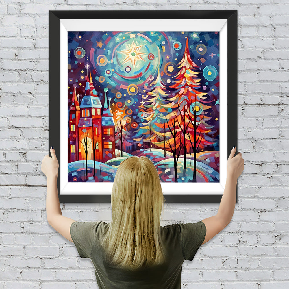 Abstrakter Weihnachtsbaum und Schloss Diamond Painting
