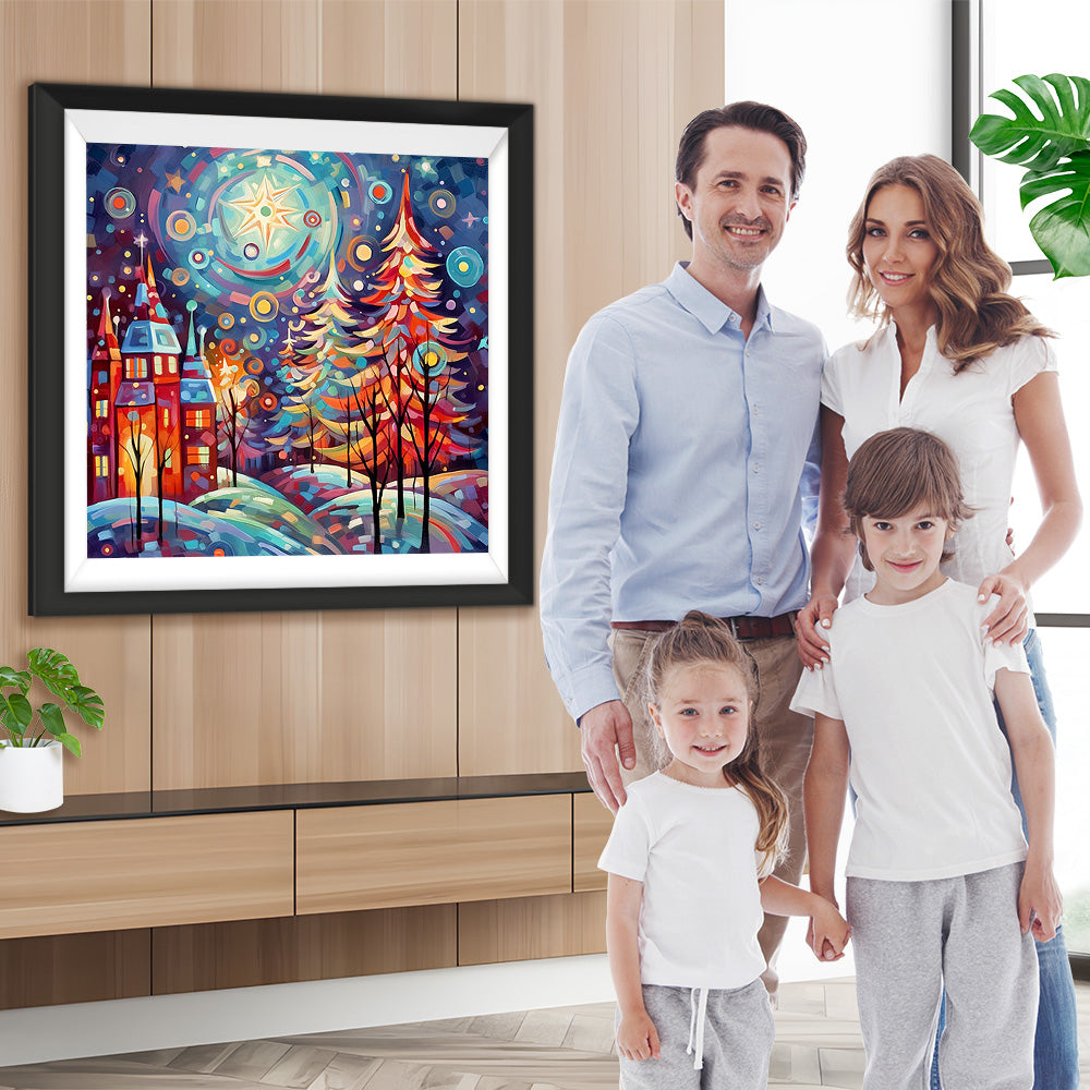 Abstrakter Weihnachtsbaum und Schloss Diamond Painting