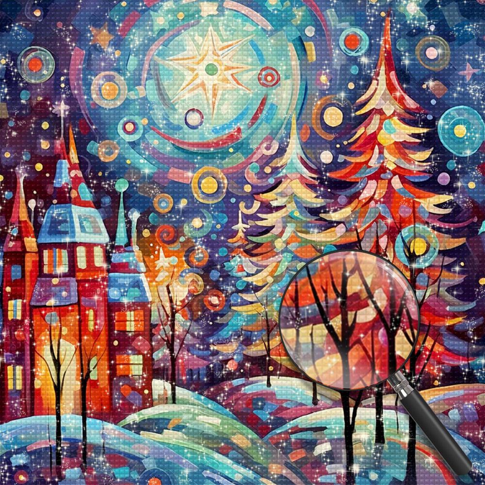 Abstrakter Weihnachtsbaum und Schloss Diamond Painting