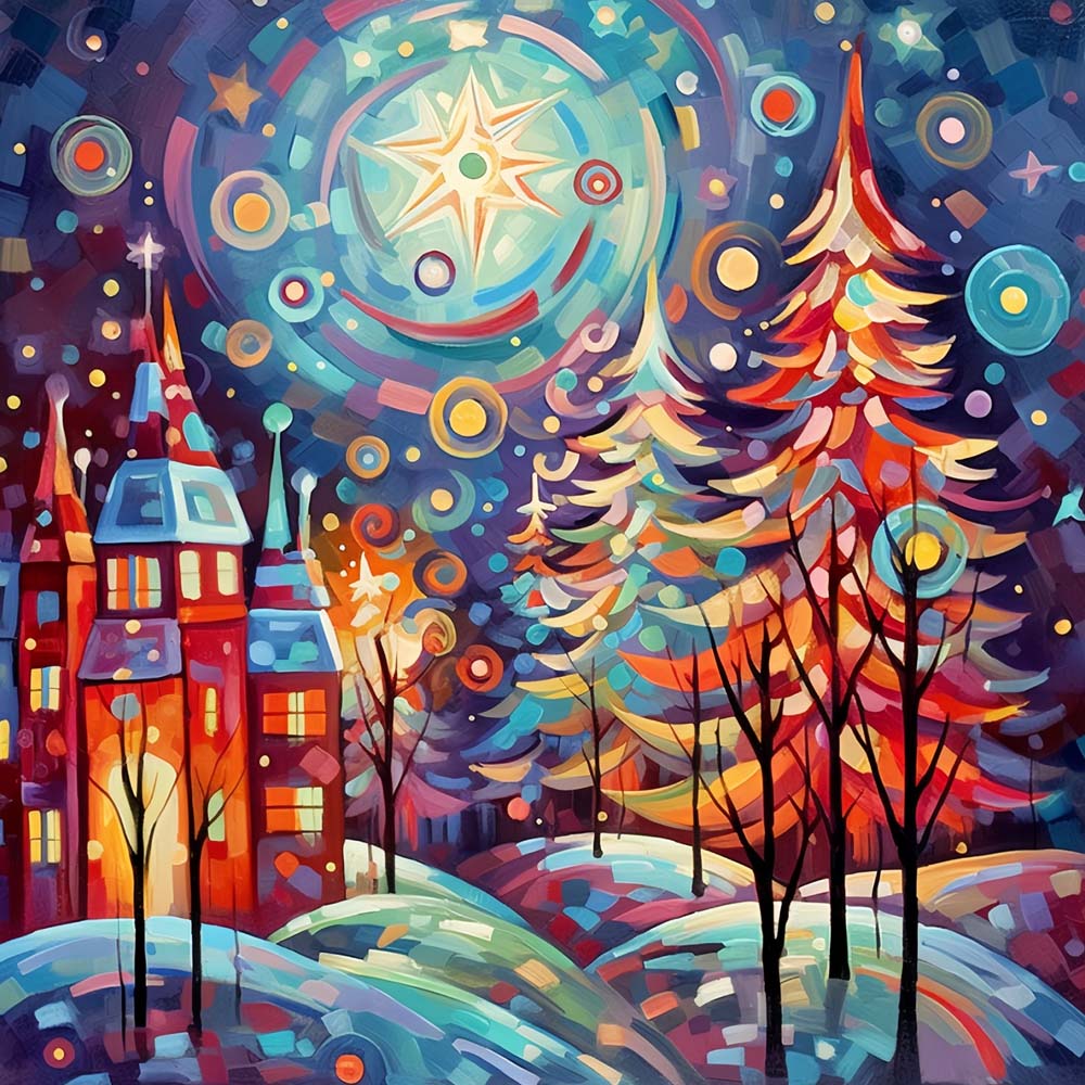 Abstrakter Weihnachtsbaum und Schloss Diamond Painting