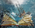 Abstraktes Buch, Meer und Schiff Diamond Painting