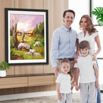 Abstraktes Gesicht, Schaf und Hütte Diamond Painting