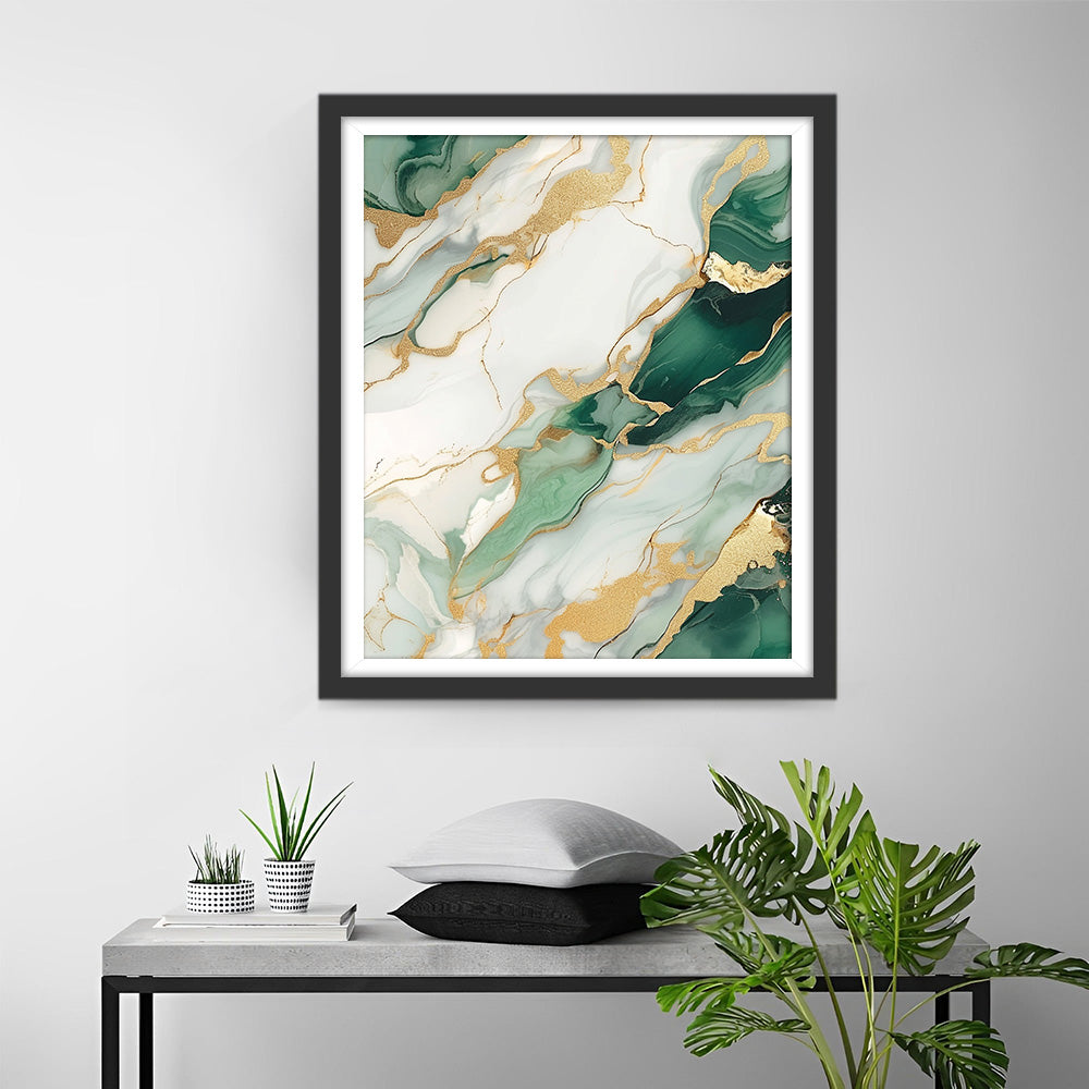 Abstraktes Weiß Grün Gold Muster Diamond Painting