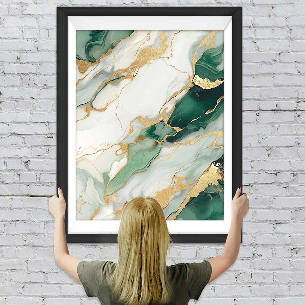 Abstraktes Weiß Grün Gold Muster Diamond Painting