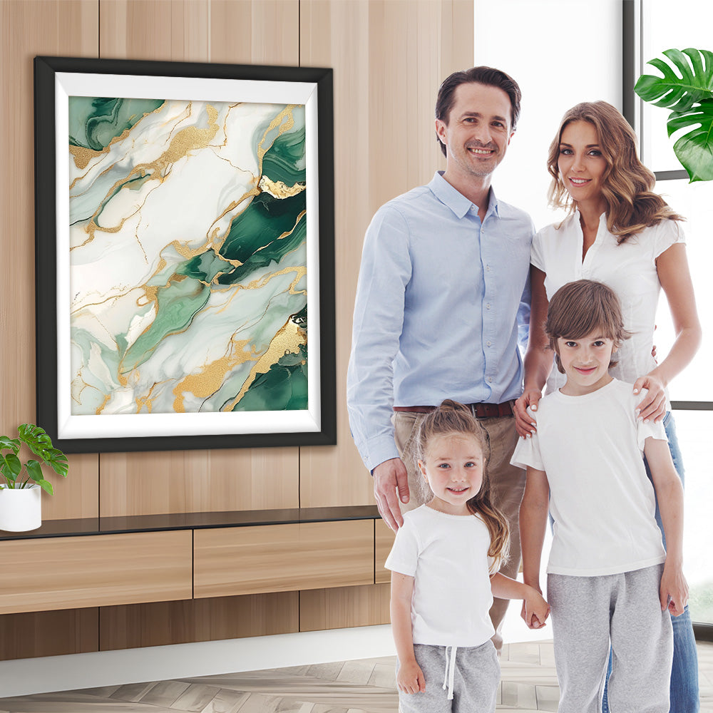 Abstraktes Weiß Grün Gold Muster Diamond Painting