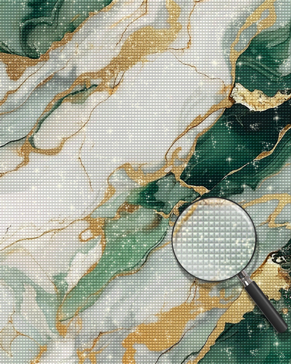 Abstraktes Weiß Grün Gold Muster Diamond Painting