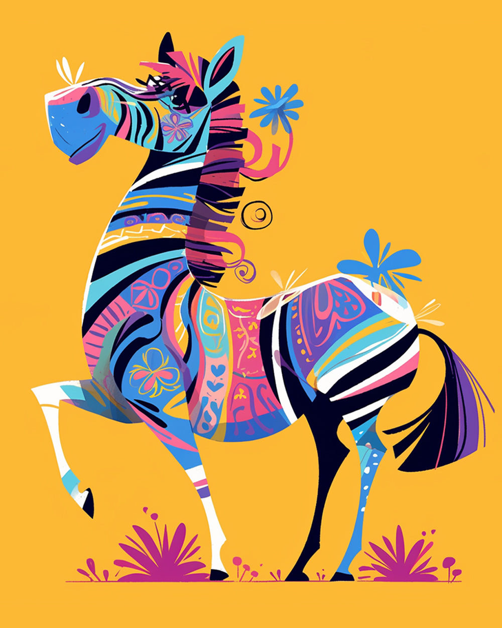 Abstraktes Zebra auf Gelbem Hintergrund Diamond Painting