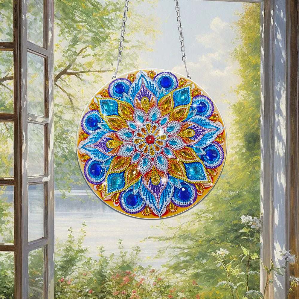 Acryl Blau-Gold Mandala Lotus Diamond Painting Hängender Anhänger