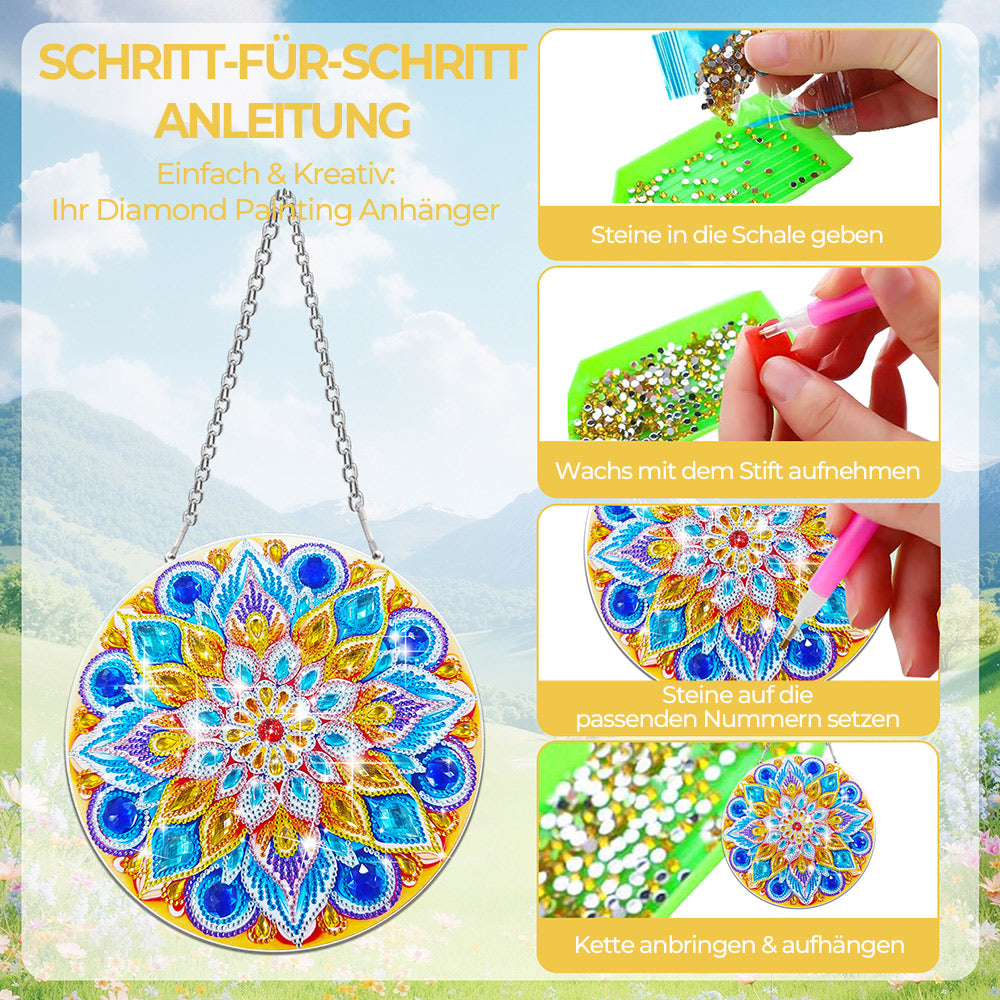 Acryl Blau-Gold Mandala Lotus Diamond Painting Hängender Anhänger