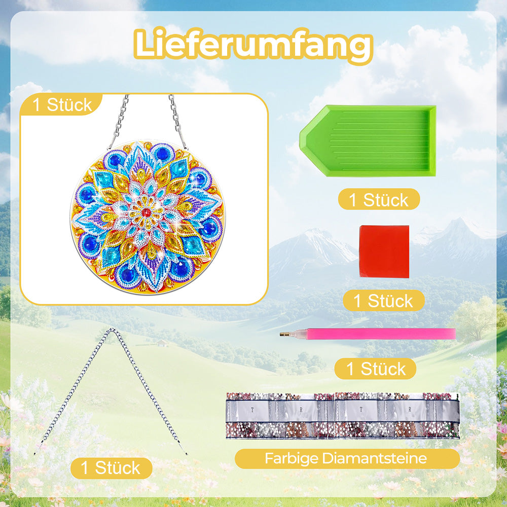 Acryl Blau-Gold Mandala Lotus Diamond Painting Hängender Anhänger