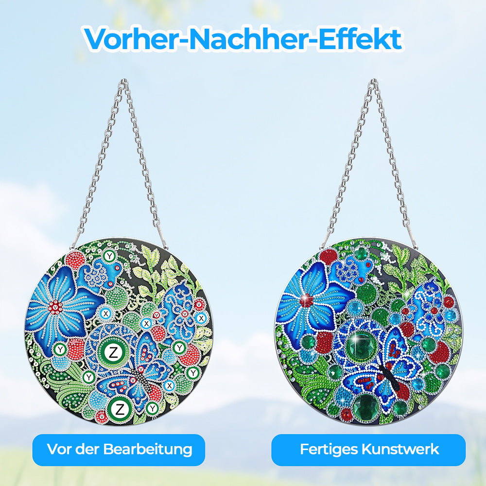 Acryl Blauer Schmetterling und Blumen Diamond Painting Hängender Anhänger
