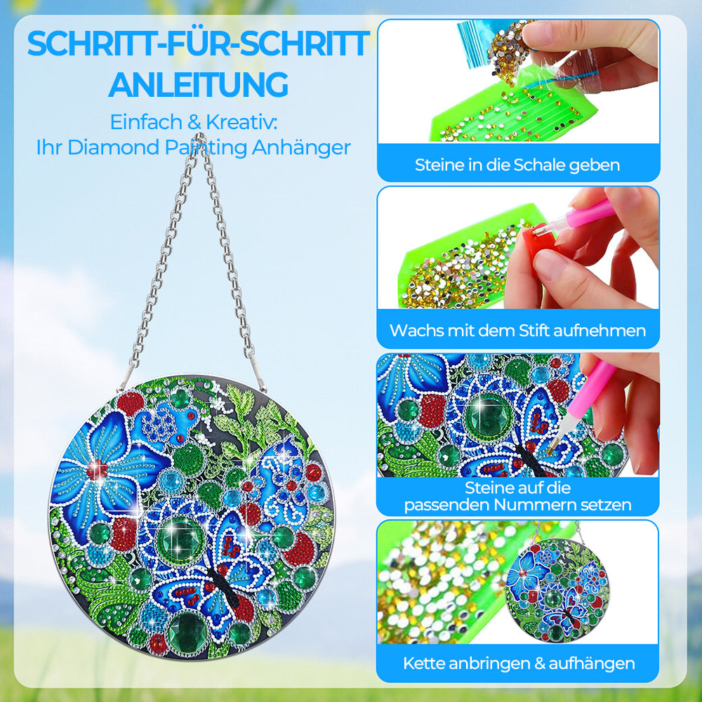 Acryl Blauer Schmetterling und Blumen Diamond Painting Hängender Anhänger
