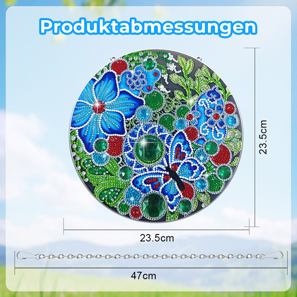 Acryl Blauer Schmetterling und Blumen Diamond Painting Hängender Anhänger