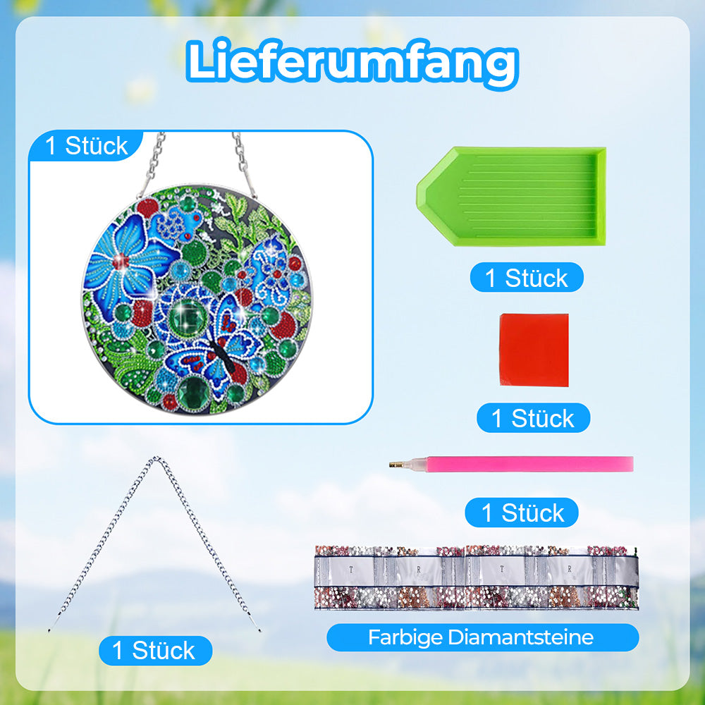 Acryl Blauer Schmetterling und Blumen Diamond Painting Hängender Anhänger