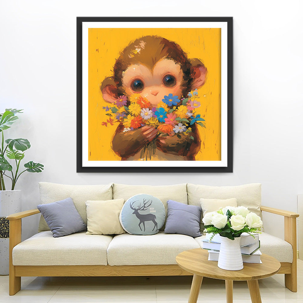 Affe hält einen Blumenstrauß Diamond Painting