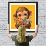 Affe hält einen Blumenstrauß Diamond Painting