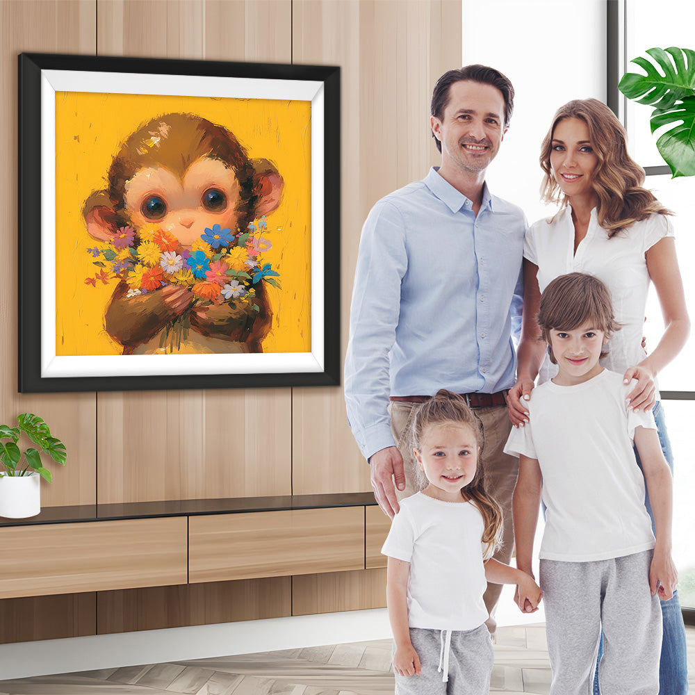 Affe hält einen Blumenstrauß Diamond Painting
