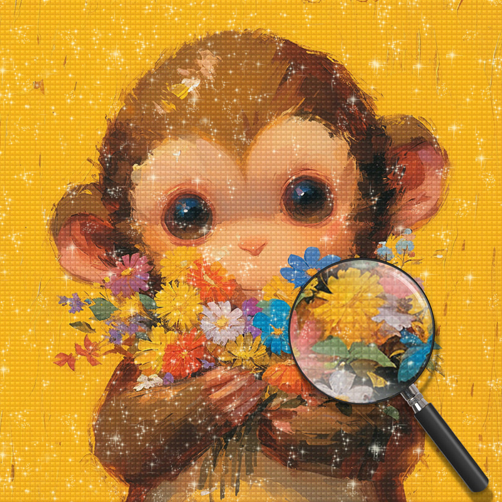 Affe hält einen Blumenstrauß Diamond Painting
