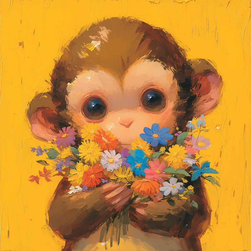 Affe hält einen Blumenstrauß Diamond Painting