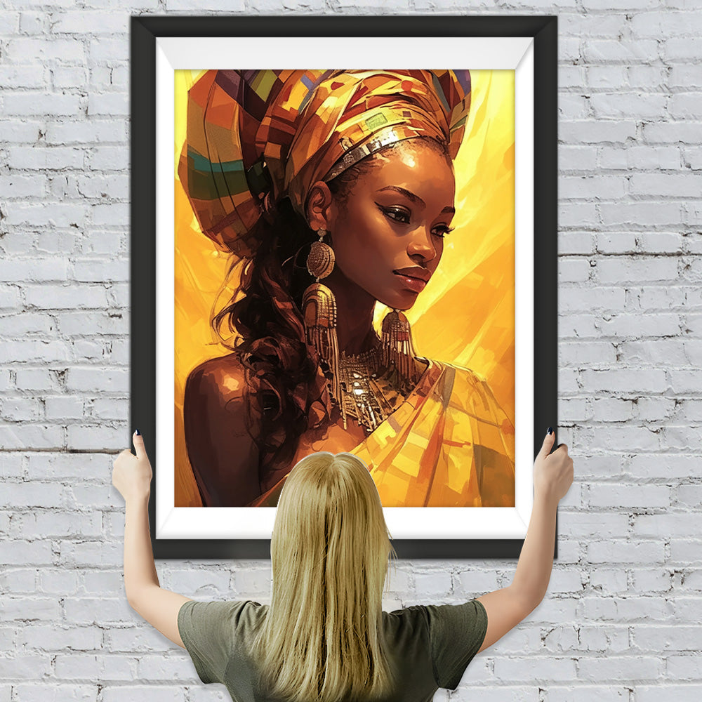 Afrikanische Frau trägt Goldschmuck Diamond Painting