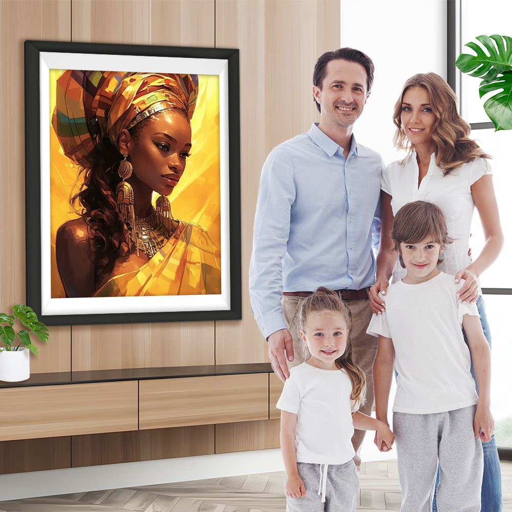 Afrikanische Frau trägt Goldschmuck Diamond Painting