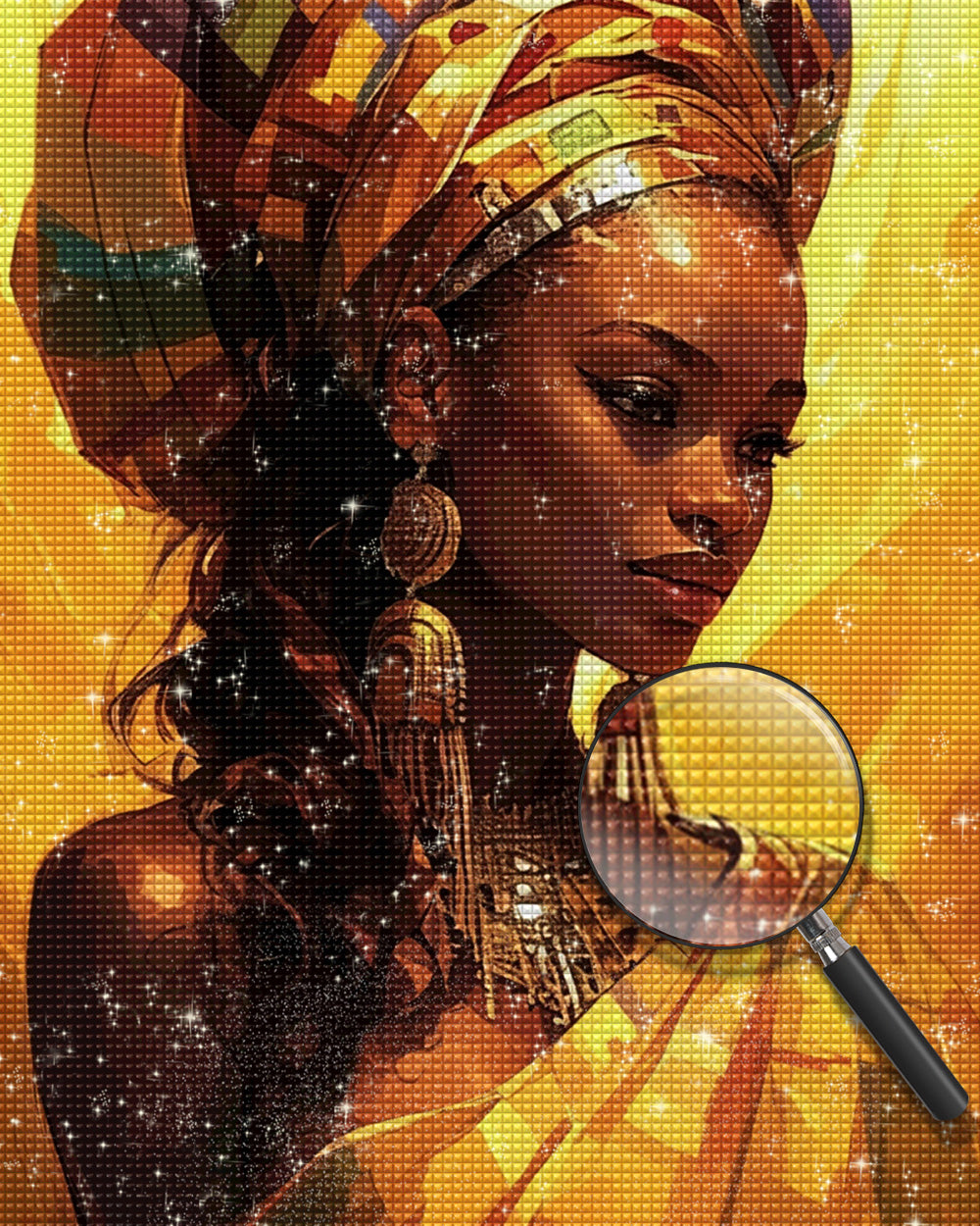 Afrikanische Frau trägt Goldschmuck Diamond Painting