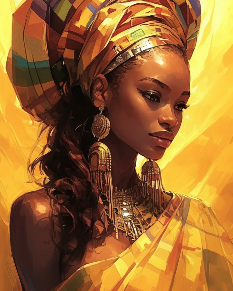Afrikanische Frau trägt Goldschmuck Diamond Painting