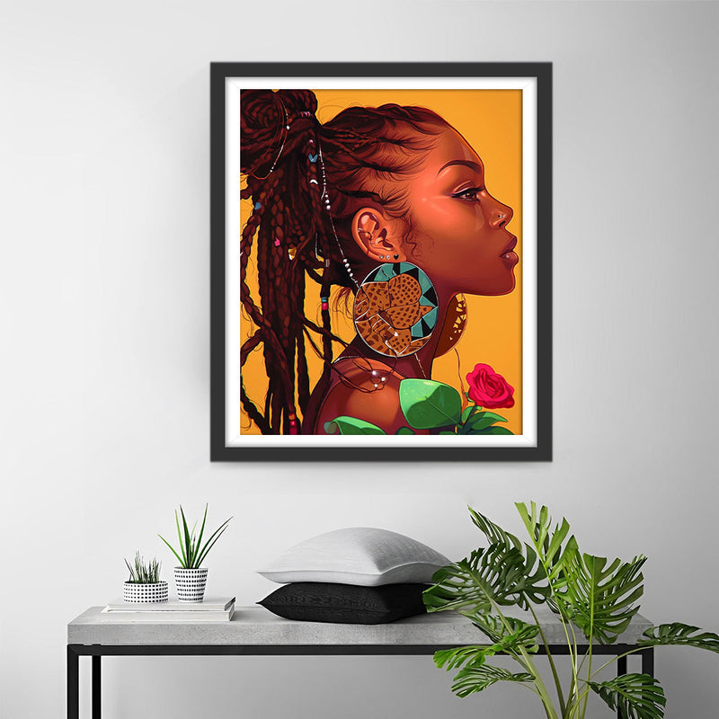 Afrikanische Schönheit mit Roter Rose Diamond Painting