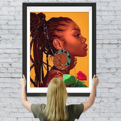 Afrikanische Schönheit mit Roter Rose Diamond Painting