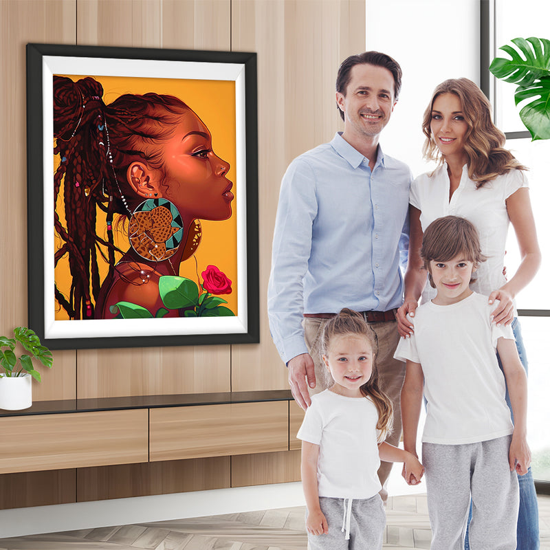 Afrikanische Schönheit mit Roter Rose Diamond Painting