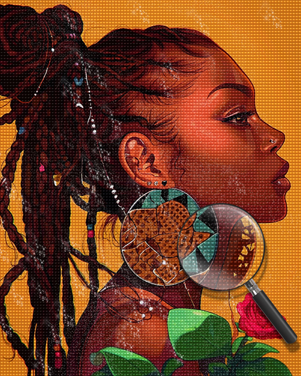 Afrikanische Schönheit mit Roter Rose Diamond Painting