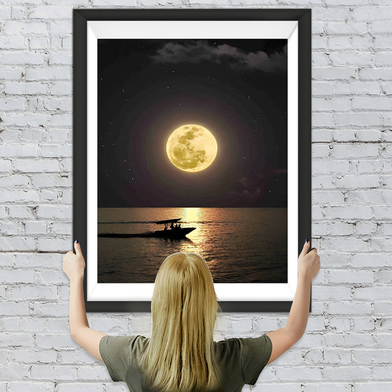 Alleines Schiff auf dem Meer und Mond Diamond Painting