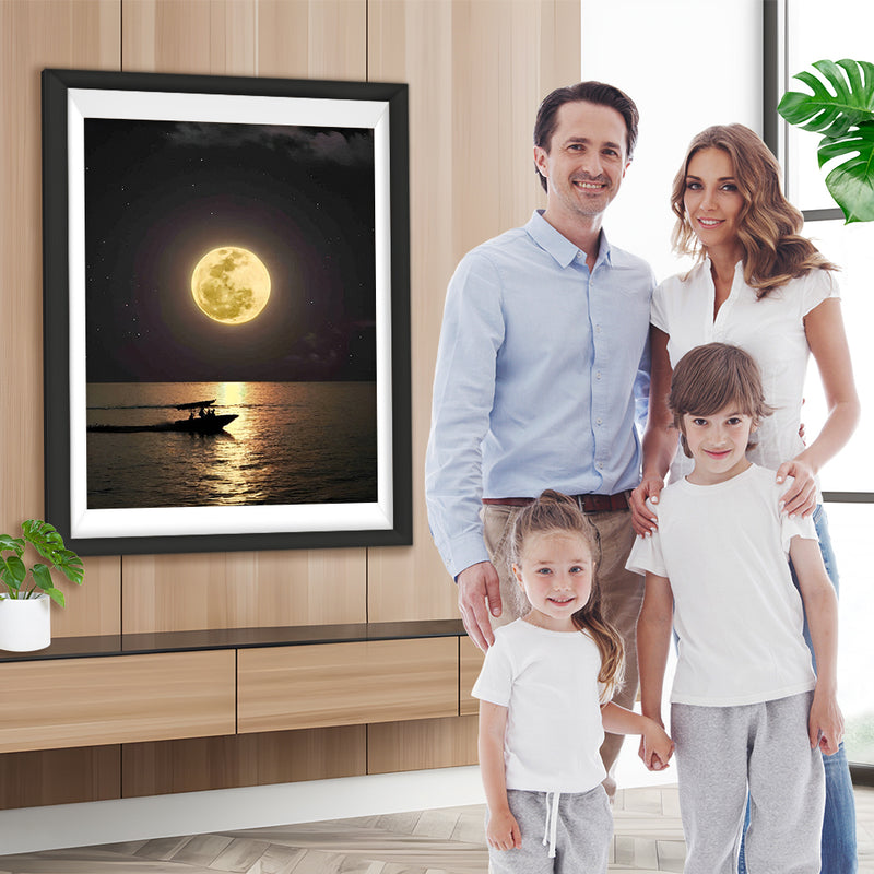 Alleines Schiff auf dem Meer und Mond Diamond Painting