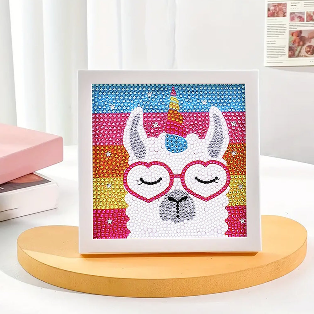 Alpaka mit herzförmiger Brille Mini-Kristallpünktchen Diamond Painting