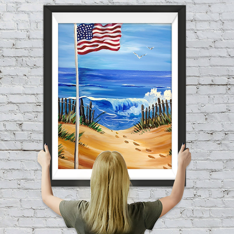 Amerikanische Flagge am Meer Diamond Painting