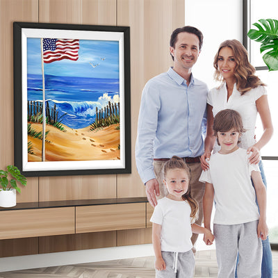 Amerikanische Flagge am Meer Diamond Painting