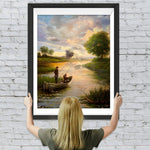 Angeln auf einem Boot im Frühling Diamond Painting