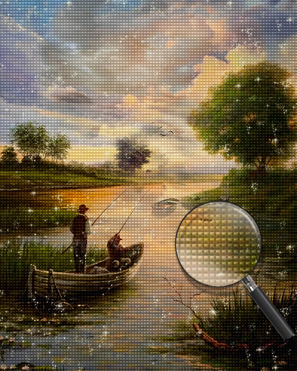 Angeln auf einem Boot im Frühling Diamond Painting