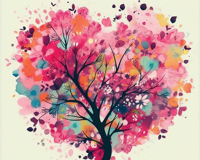 Aquarell Baum in Herzform Diamond Painting